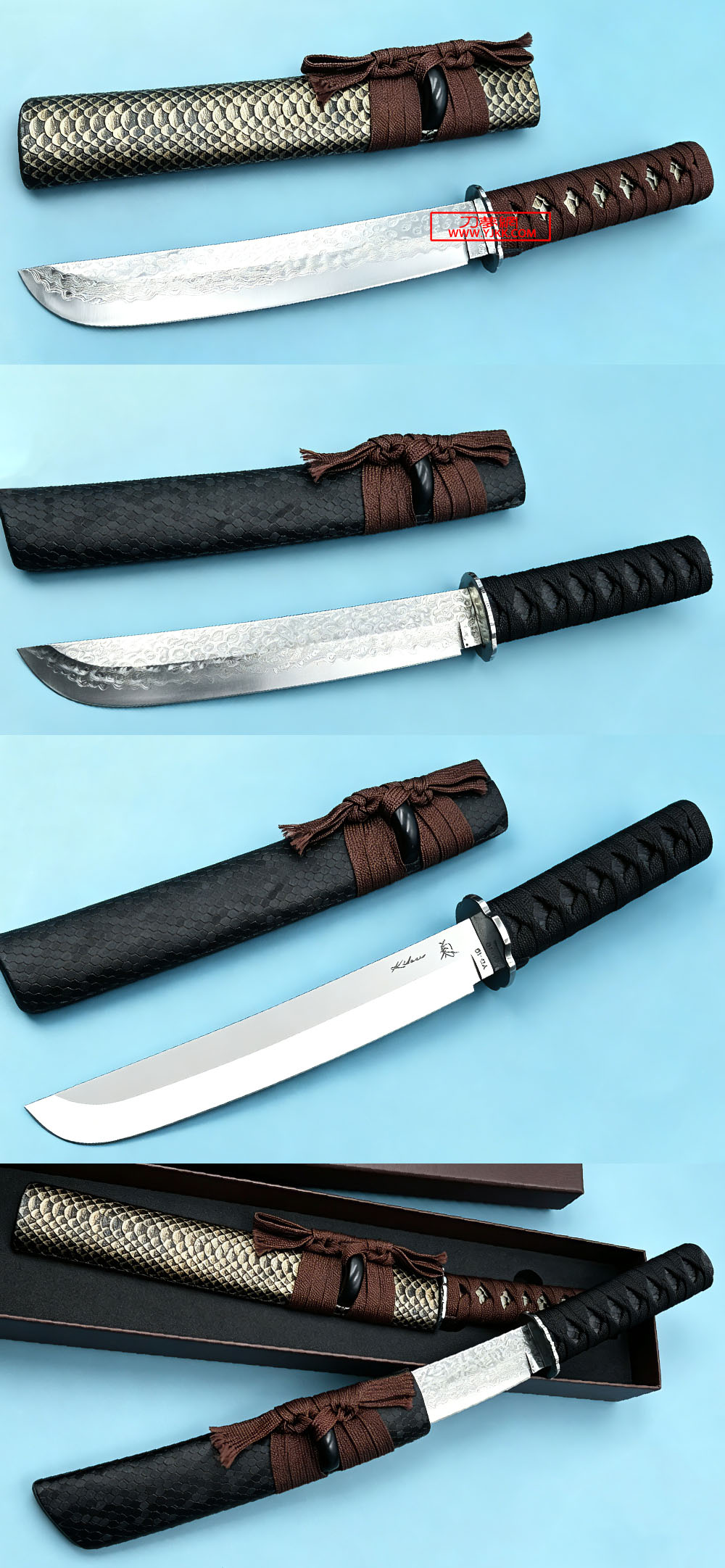 本手锻打武士舠刈犇舠菊男虎切大马士革三合钢烈焰麟麟短刁三色H 货号:X4597 本手锻打武士舠刈犇舠菊男虎切大马士革三合钢烈焰麟麟短刁三色H