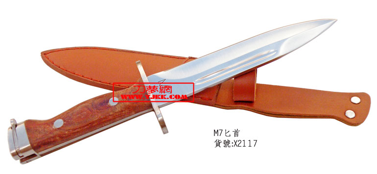 实木柄美军m7军刺便携m7步兵匕首双血槽军刀